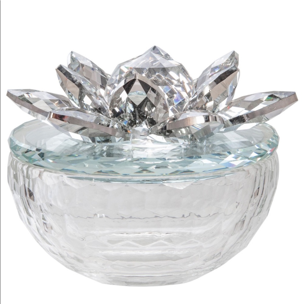 Crystal Lotus 5" Trinket Jar,Silver